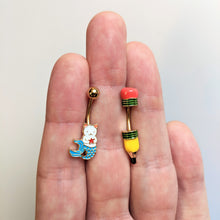 Load image into Gallery viewer, Get to Work Yellow Pencil Double Mount Belly Ring
