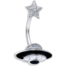Load image into Gallery viewer, Clear Gem Alien Spacecraft UFO Double Mount Belly Ring
