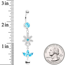 Load image into Gallery viewer, Aqua Gem Flower Leaves Love Dangle Belly Ring
