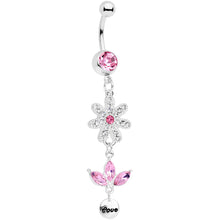 Load image into Gallery viewer, Pink Gem Flower Leaves Love Dangle Belly Ring
