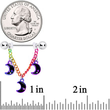 Load image into Gallery viewer, 14G 11/16 Rainbow Triple Crescent Moon Dangle Nipple Ring Set
