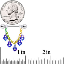 Load image into Gallery viewer, 14G 11/16 Clear Gem Rainbow Padlock Heart Dangle Nipple Ring Set
