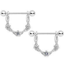 Load image into Gallery viewer, 14G 3/4 Clear Gem Knotted Flower Dangle Nipple Ring Set
