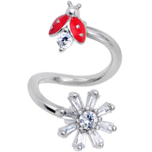 Load image into Gallery viewer, Clear CZ Gem Red Ladybug Flower Spiral Twister Belly Ring
