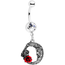 Load image into Gallery viewer, Clear Gem Rose Flower Moon Dangle Belly Ring
