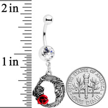 Load image into Gallery viewer, Clear Gem Rose Flower Moon Dangle Belly Ring
