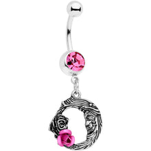 Load image into Gallery viewer, Pink Gem Rose Flower Moon Dangle Belly Ring
