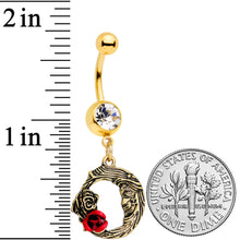 Load image into Gallery viewer, Clear Gem Gold Tone Rose Flower Moon Dangle Belly Ring
