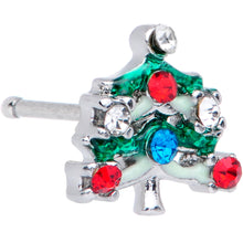 Load image into Gallery viewer, 20G 1/4 Clear Blue Red Gem Christmas Tree Nose Bone
