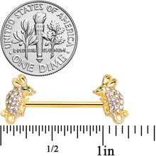 Load image into Gallery viewer, 14G 9/16 Clear Aqua Gem Gold Tone Mouse Barbell Nipple Ring Set
