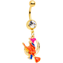 Load image into Gallery viewer, Clear Gem Gold Tone Red Witch Moon Halloween Dangle Belly Ring
