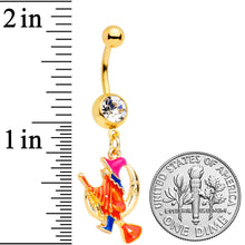 Load image into Gallery viewer, Clear Gem Gold Tone Red Witch Moon Halloween Dangle Belly Ring
