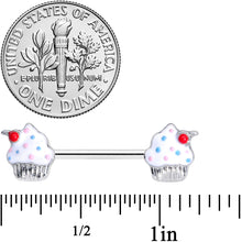 Load image into Gallery viewer, 14G 9/16 Red White Sprinkle Cherry Cupcake Barbell Nipple Ring Set
