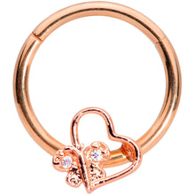 Load image into Gallery viewer, 16G 3/8 Clear CZ Gem Rose Gold Tone Heart Septum Clicker
