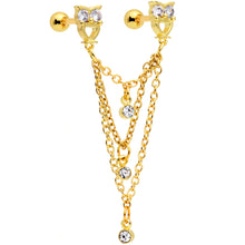 Load image into Gallery viewer, 16G 1/4 Clear CZ Gem Gold Tone Owl Dangle Cartilage Chain Earring
