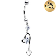 Load image into Gallery viewer, 16G Solid 14K White Gold Cubic Zirconia HEART FANTASY Dangle Belly Ring
