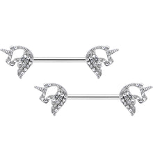 Load image into Gallery viewer, 14G 9/16 Clear Gem Silhouette Unicorn Barbell Nipple Ring Set
