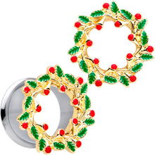 Load image into Gallery viewer, Happy Holiday Wreath Christmas Double Flare Plug Set 4G to 1 Inch
