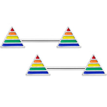 Load image into Gallery viewer, 14G 9/16 Rainbow Pride Triangle Barbell Nipple Ring Set
