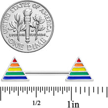 Load image into Gallery viewer, 14G 9/16 Rainbow Pride Triangle Barbell Nipple Ring Set
