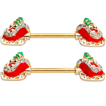 Load image into Gallery viewer, 14G 9/16 Clear Gem Santa Sleigh Christmas Barbell Nipple Ring Set
