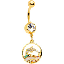 Load image into Gallery viewer, Clear Gem Gold Tone Leaping Dolphin Dangle Belly Ring
