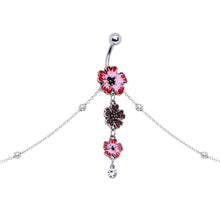 Load image into Gallery viewer, Clear Pink Gem Pink Tropical Flower Dangle Belly Ring Belly Chain
