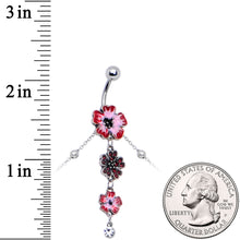 Load image into Gallery viewer, Clear Pink Gem Pink Tropical Flower Dangle Belly Ring Belly Chain

