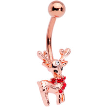Load image into Gallery viewer, Clear Red Gem Festive Green Gold Tone Christmas Dangle Belly Ring Set of 3
