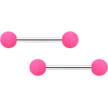 Load image into Gallery viewer, 14G 9/16 Hot Pink Grey Matte Barbell Nipple Ring Set of 4
