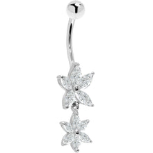 Load image into Gallery viewer, 16G Solid 14K White Gold Cubic Zirconia DUAL LILY Dangle Belly Ring
