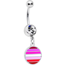 Load image into Gallery viewer, Clear Gem Lesbian Pride Flag Disc Dangle Belly Ring
