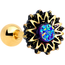 Load image into Gallery viewer, 16G 1/4 Gold Tone Aqua Center Sunburst Cartilage Tragus Earring
