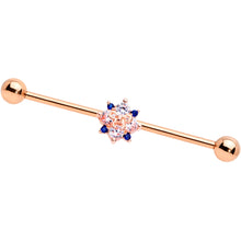 Load image into Gallery viewer, 14G Clear CZ Gem Rose Gold Tone Bow Star Industrial Barbell 38mm
