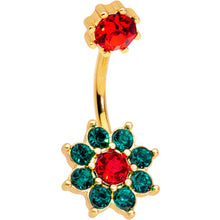 Load image into Gallery viewer, Red Green Gem Gold Tone Christmas Flower Belly Ring
