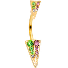 Load image into Gallery viewer, Pink Green Gem Gold Tone Triangle Double Mount Belly Ring
