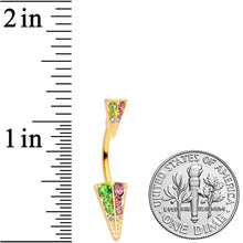 Load image into Gallery viewer, Pink Green Gem Gold Tone Triangle Double Mount Belly Ring
