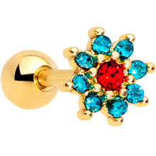 Load image into Gallery viewer, 16G 1/4 Green Red Gem Gold Tone Flower Christmas Cartilage Tragus
