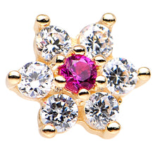 Load image into Gallery viewer, Solid 14K Yellow GOLD Fuchsia CZ FLOWER Nose Stud
