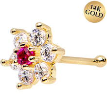 Load image into Gallery viewer, Solid 14K Yellow GOLD Fuchsia CZ FLOWER Nose Stud
