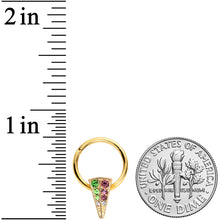 Load image into Gallery viewer, 16G 3//8 Pink Green Gem Gold Tone Triangle Hinged Segment Ring
