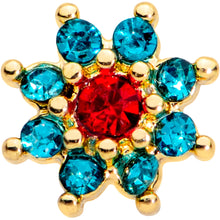 Load image into Gallery viewer, 16G 3/8 Red Green Gem Gold Tone Christmas Flower Labret Tragus
