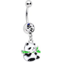 Load image into Gallery viewer, Clear Gem Black White Hungry Panda Bear Dangle Belly Ring
