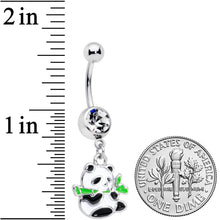 Load image into Gallery viewer, Clear Gem Black White Hungry Panda Bear Dangle Belly Ring
