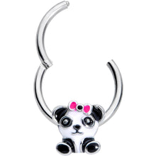 Load image into Gallery viewer, 16G 3/8 Black White Precious Panda Hinged Segment Ring
