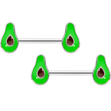 Load image into Gallery viewer, 14G 9/16 Groovy Green Avocado Barbell Nipple Ring Set
