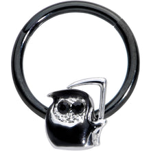 Load image into Gallery viewer, 16G 3/8 Black Gem Grim Reaper Halloween Hinged Segment Ring
