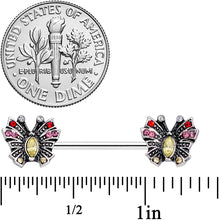 Load image into Gallery viewer, 14G 9/16 Red Pink Gem Art Deco Butterfly Barbell Nipple Ring Set
