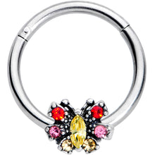 Load image into Gallery viewer, 16G 3/8 Red Pink Gem Art Deco Butterfly Hinged Segment Ring
