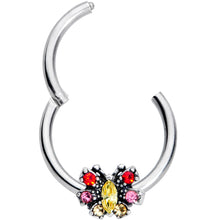 Load image into Gallery viewer, 16G 3/8 Red Pink Gem Art Deco Butterfly Hinged Segment Ring
